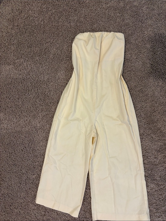 unknown Pants - Strapless Cream Wide-Leg Jumpsuit
